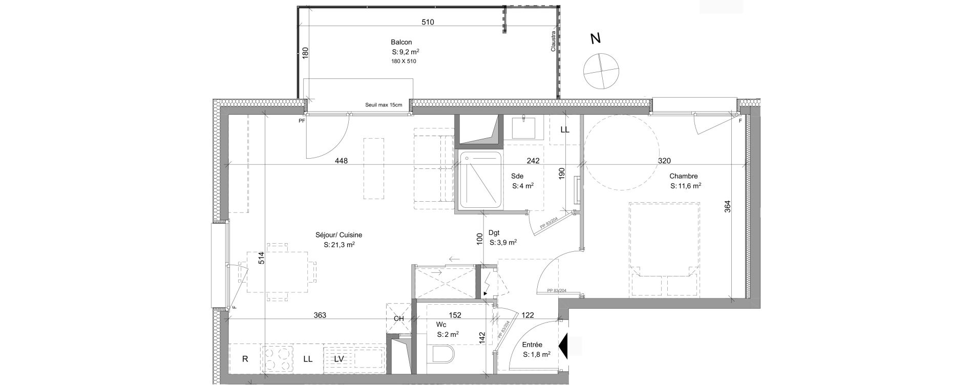 Appartement T2 de 44,60 m2 &agrave; Ayse Centre