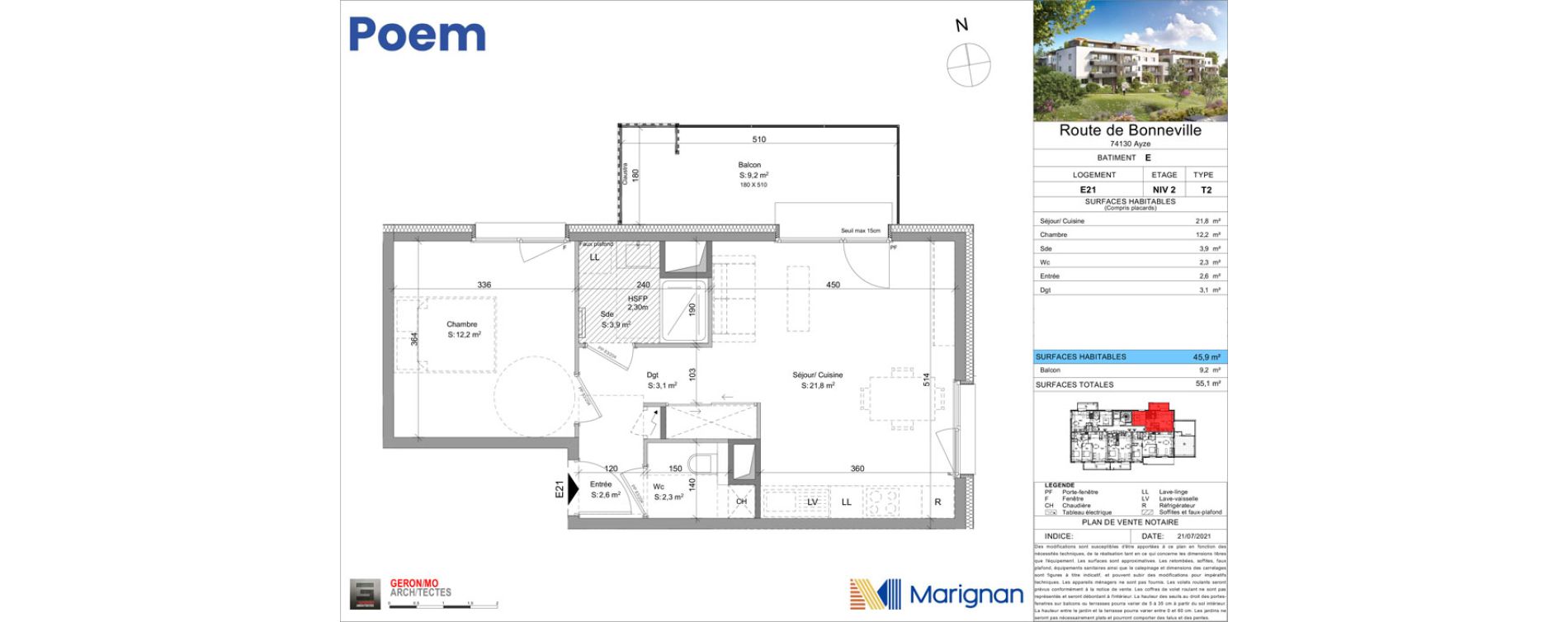 Appartement T2 de 45,90 m2 &agrave; Ayse Centre