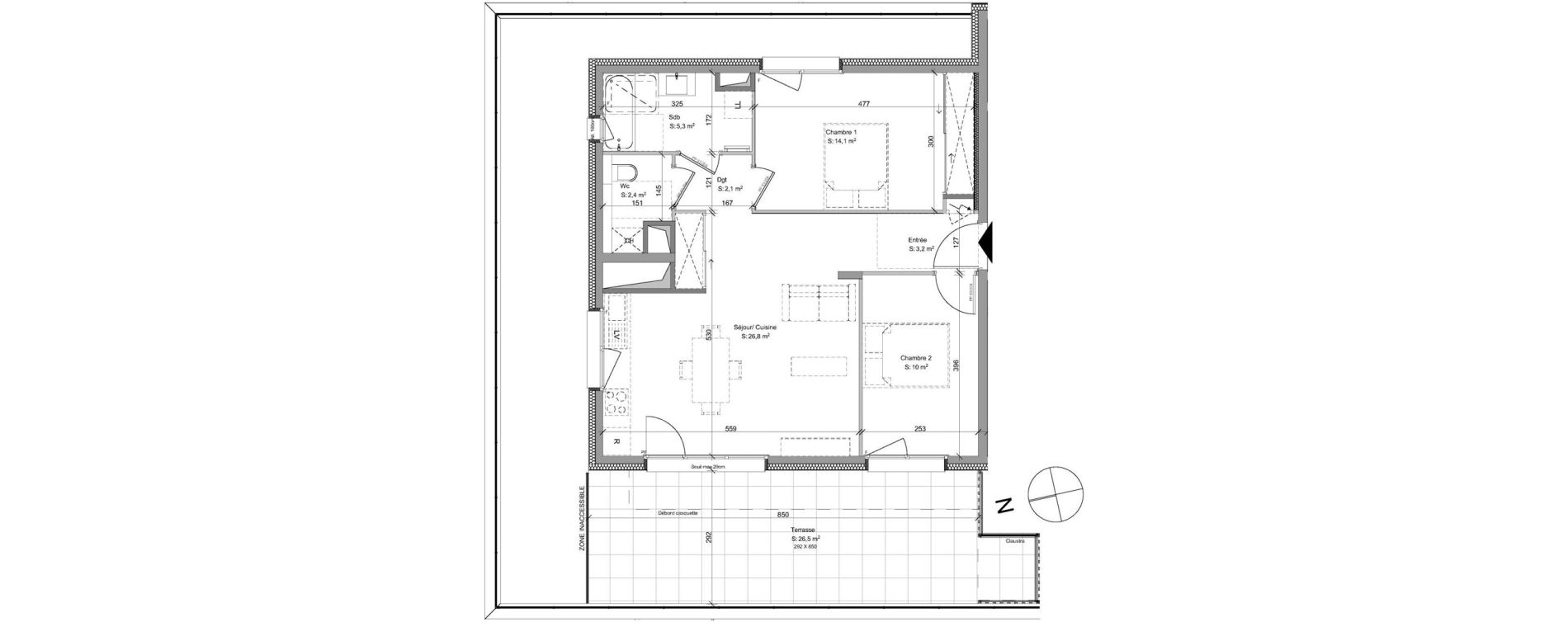 Appartement T3 de 63,90 m2 &agrave; Ayse Centre