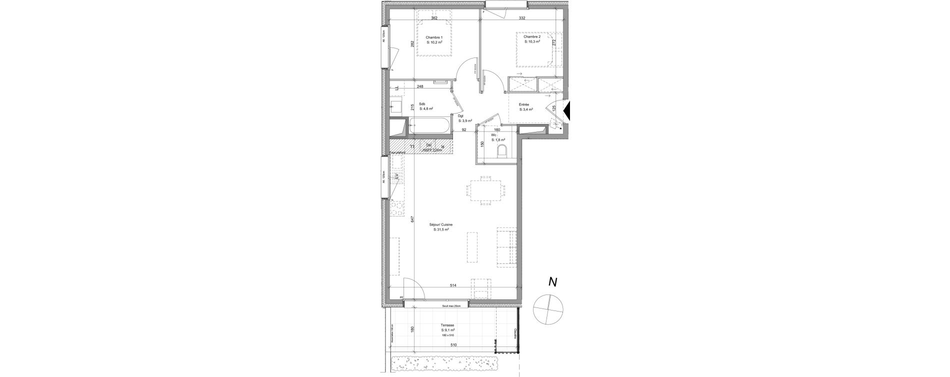 Appartement T3 de 65,90 m2 &agrave; Ayse Centre