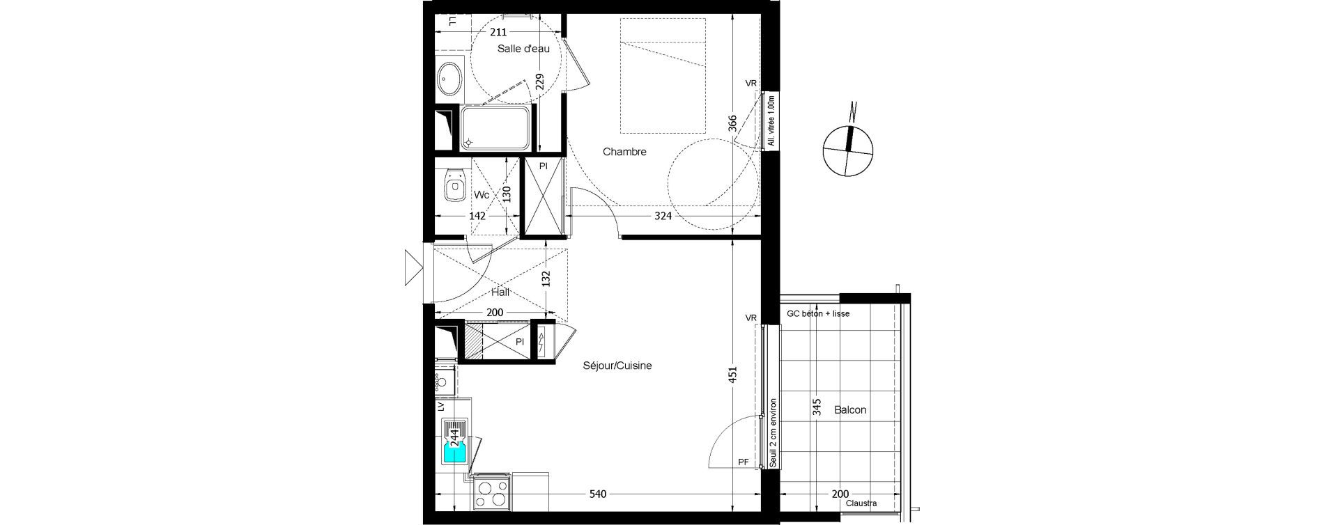 Appartement T2 de 42,29 m2 &agrave; Beaumont Centre