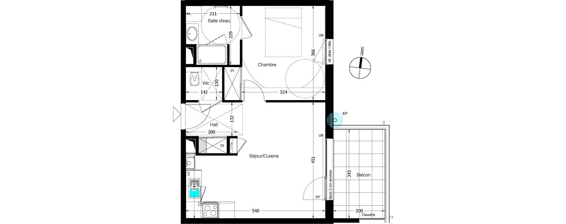 Appartement T2 de 42,29 m2 &agrave; Beaumont Centre