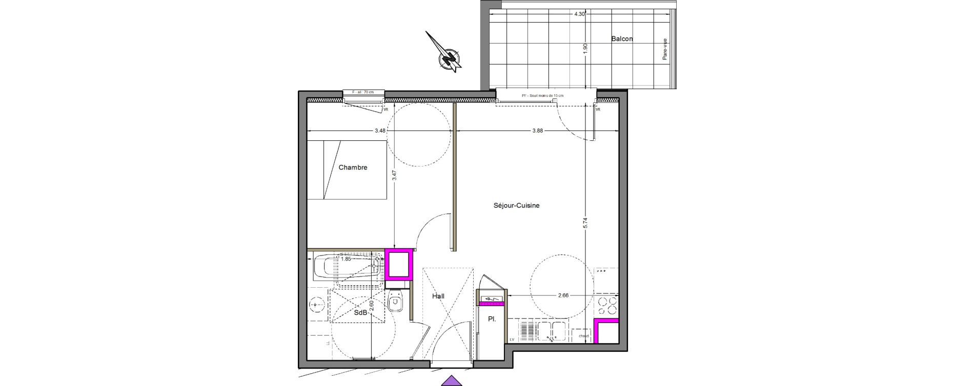 Appartement T2 de 42,51 m2 &agrave; Beaumont Centre