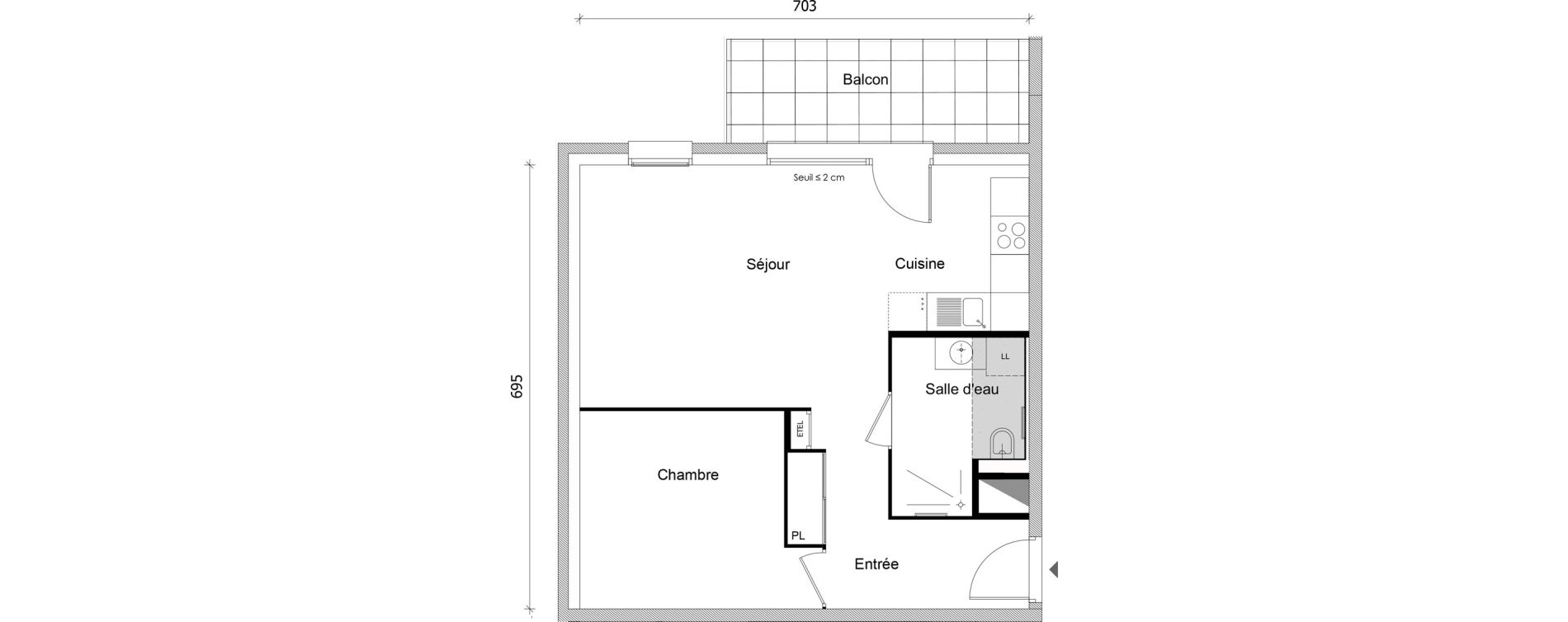 Appartement T2 de 46,78 m2 &agrave; Bonneville Centre