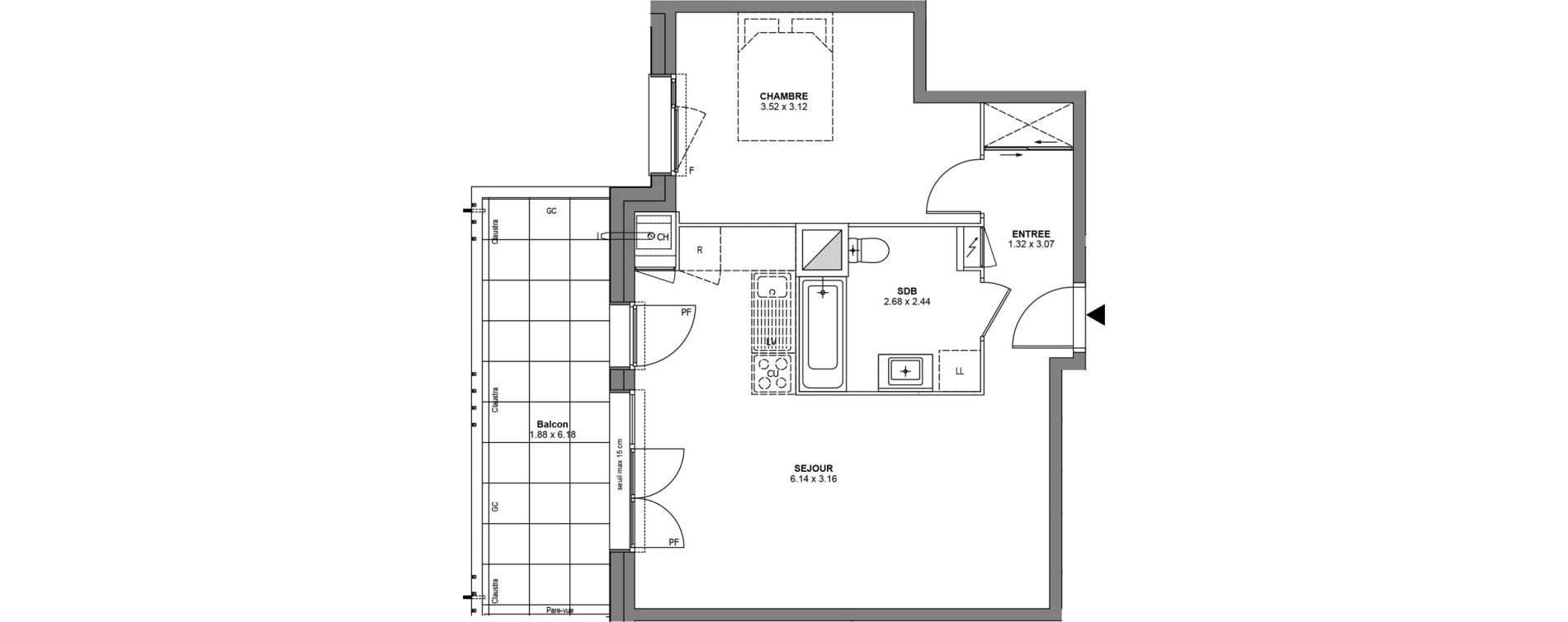 Appartement T2 de 49,38 m2 &agrave; Bons-En-Chablais Centre