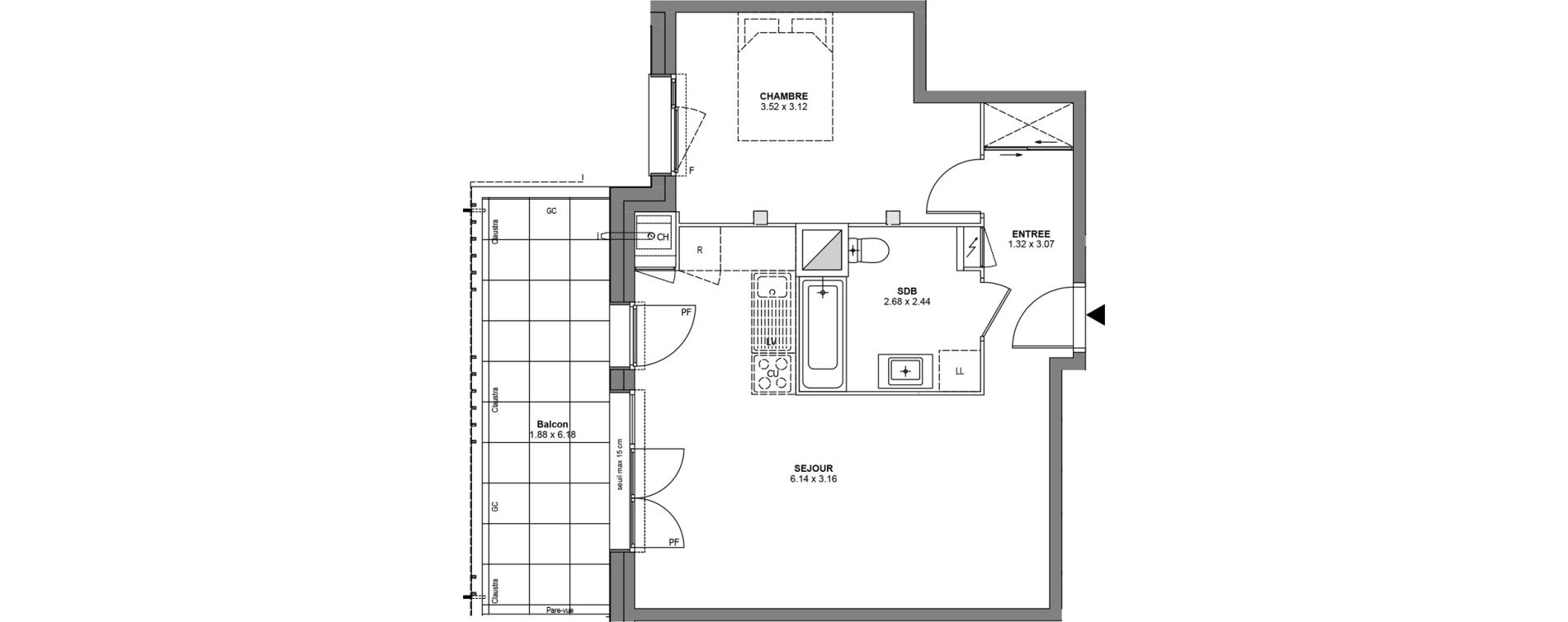 Appartement T2 de 49,31 m2 &agrave; Bons-En-Chablais Centre