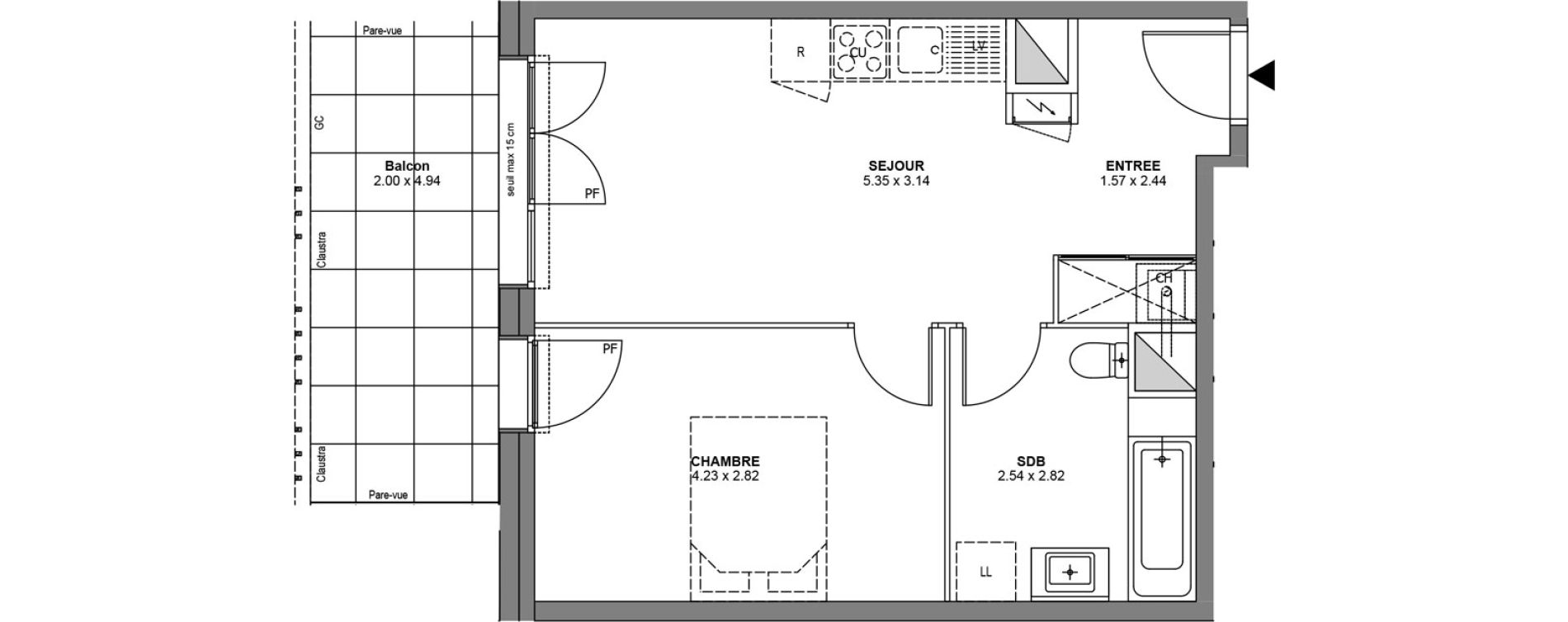 Appartement T2 de 39,58 m2 &agrave; Bons-En-Chablais Centre