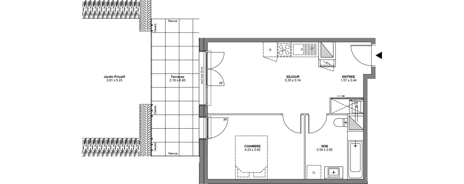 Appartement T2 de 39,58 m2 &agrave; Bons-En-Chablais Centre