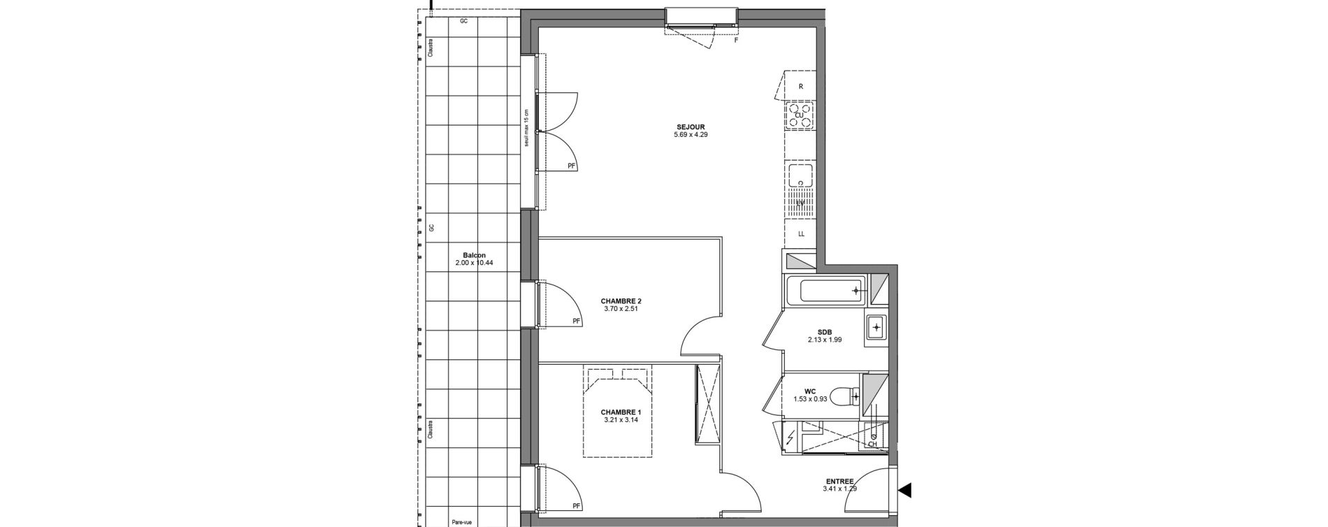 Appartement T3 de 61,65 m2 &agrave; Bons-En-Chablais Centre