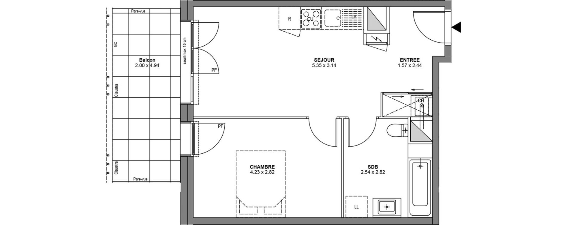 Appartement T2 de 39,58 m2 &agrave; Bons-En-Chablais Centre