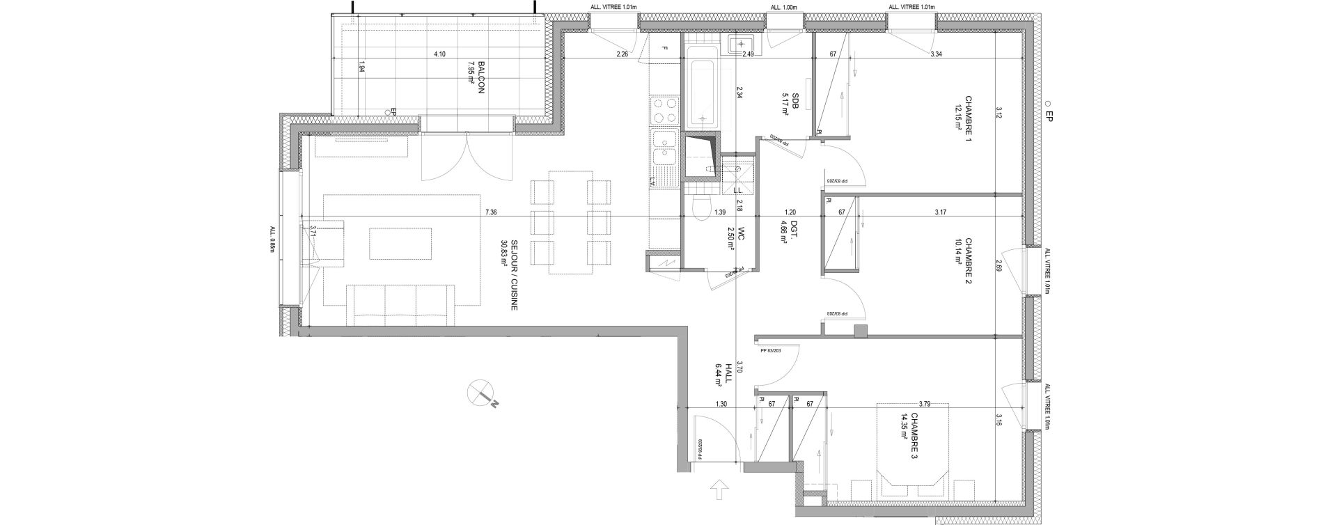 Appartement T4 de 86,24 m2 &agrave; Bons-En-Chablais Centre