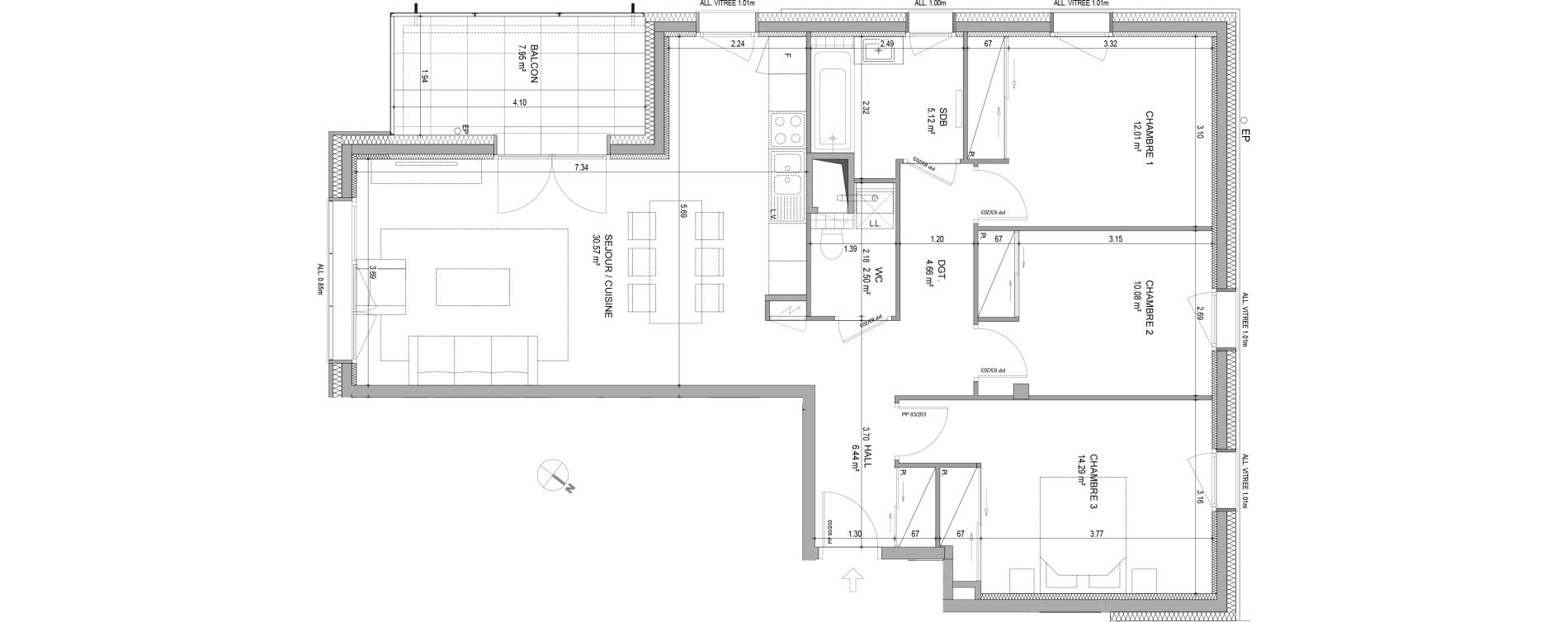 Appartement T4 de 85,67 m2 &agrave; Bons-En-Chablais Centre