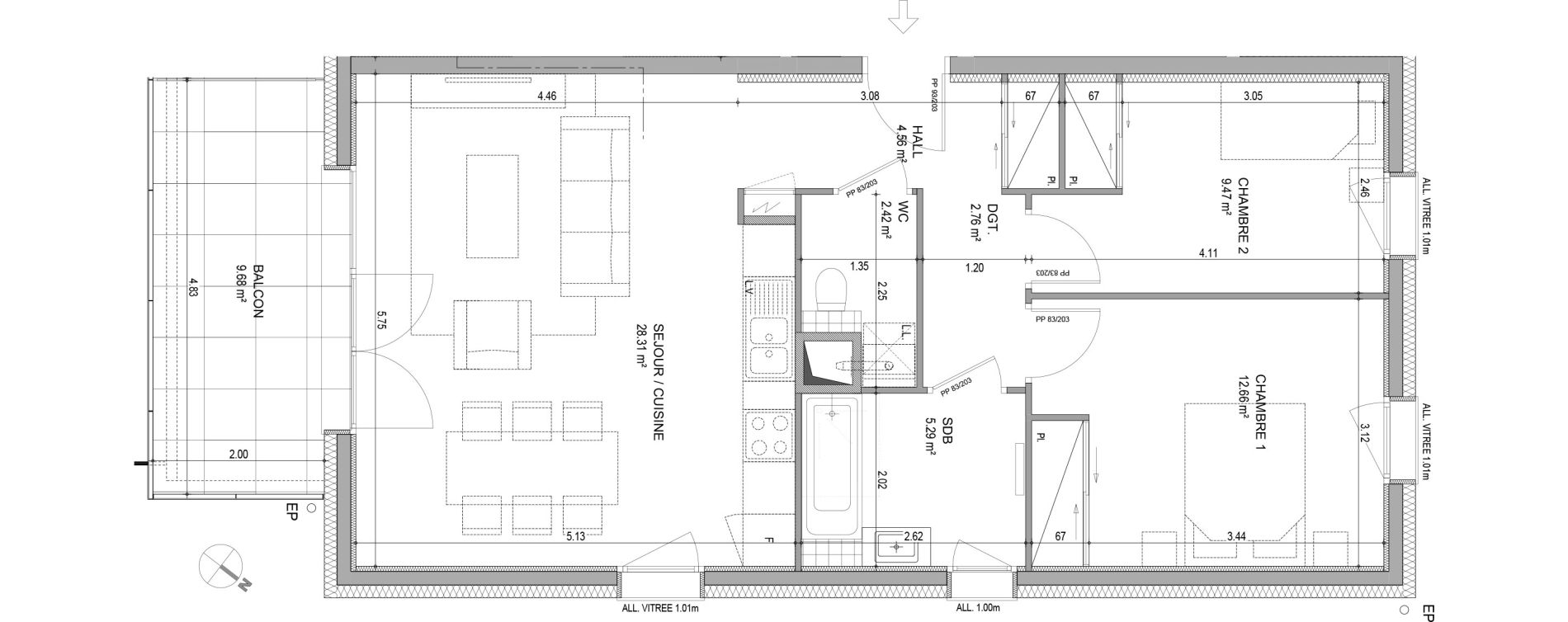 Appartement T3 de 65,47 m2 &agrave; Bons-En-Chablais Centre