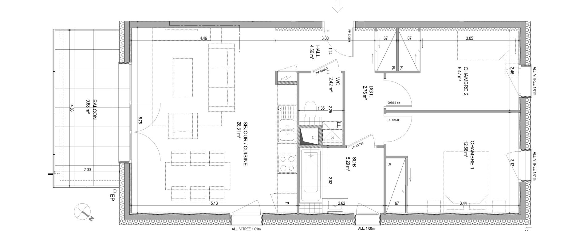 Appartement T3 de 65,47 m2 &agrave; Bons-En-Chablais Centre