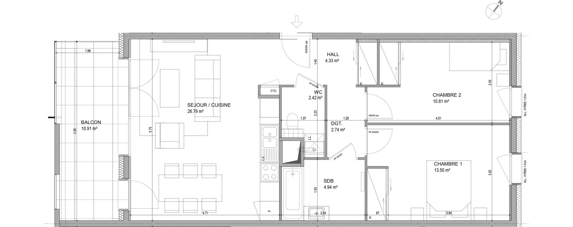 Appartement T3 de 65,53 m2 &agrave; Bons-En-Chablais Centre