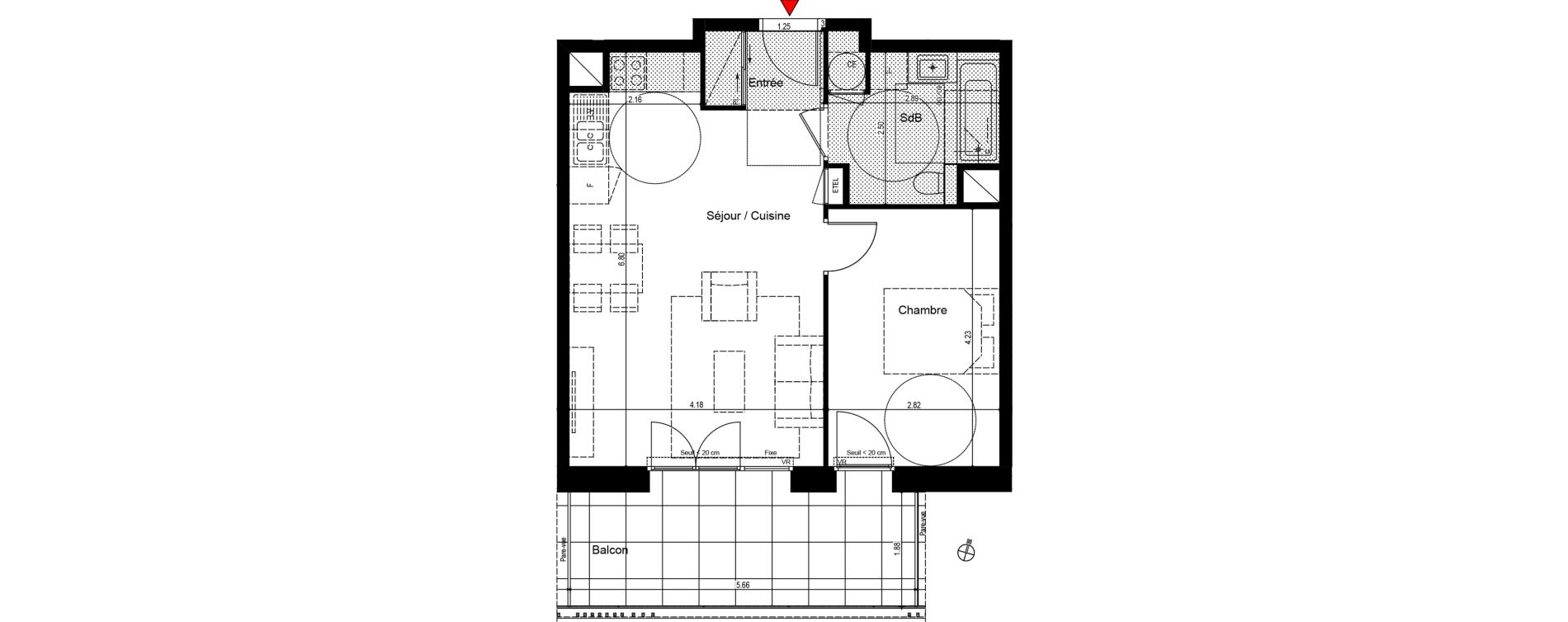Appartement T2 de 46,69 m2 &agrave; Bons-En-Chablais Centre