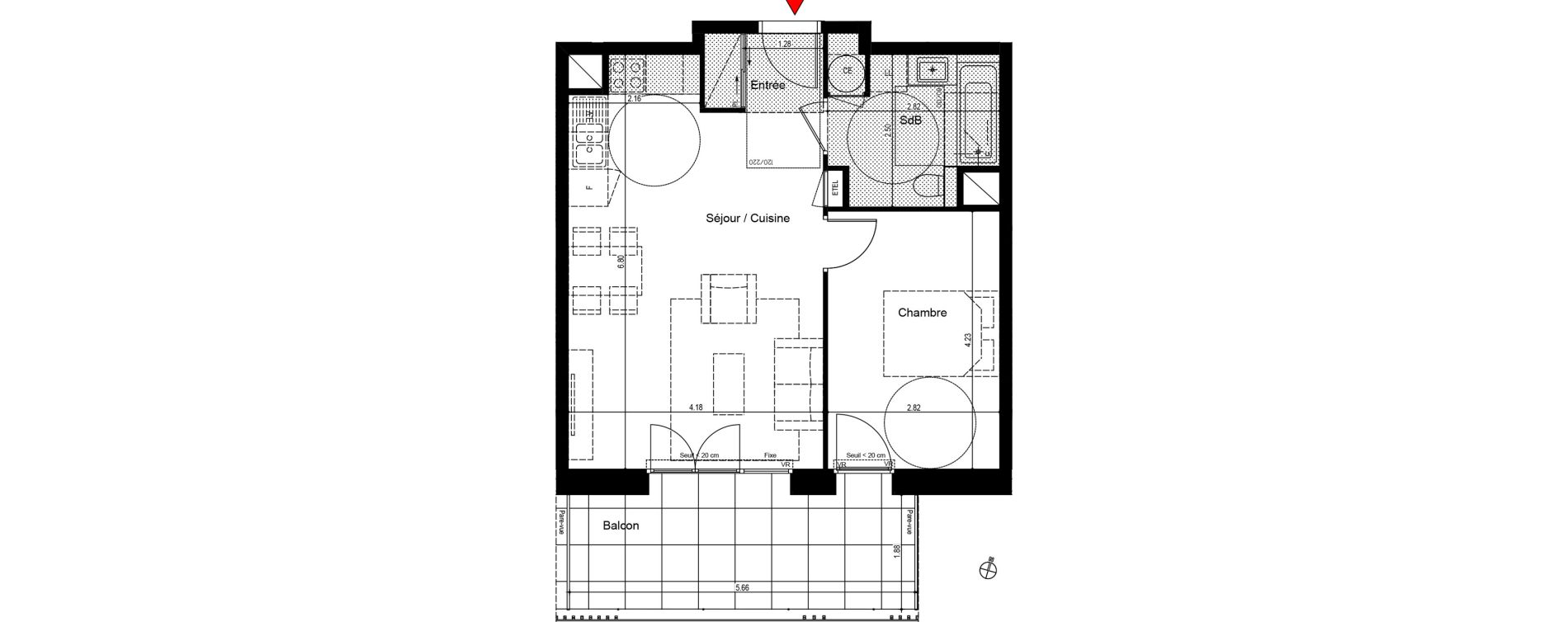 Appartement T2 de 46,69 m2 &agrave; Bons-En-Chablais Centre
