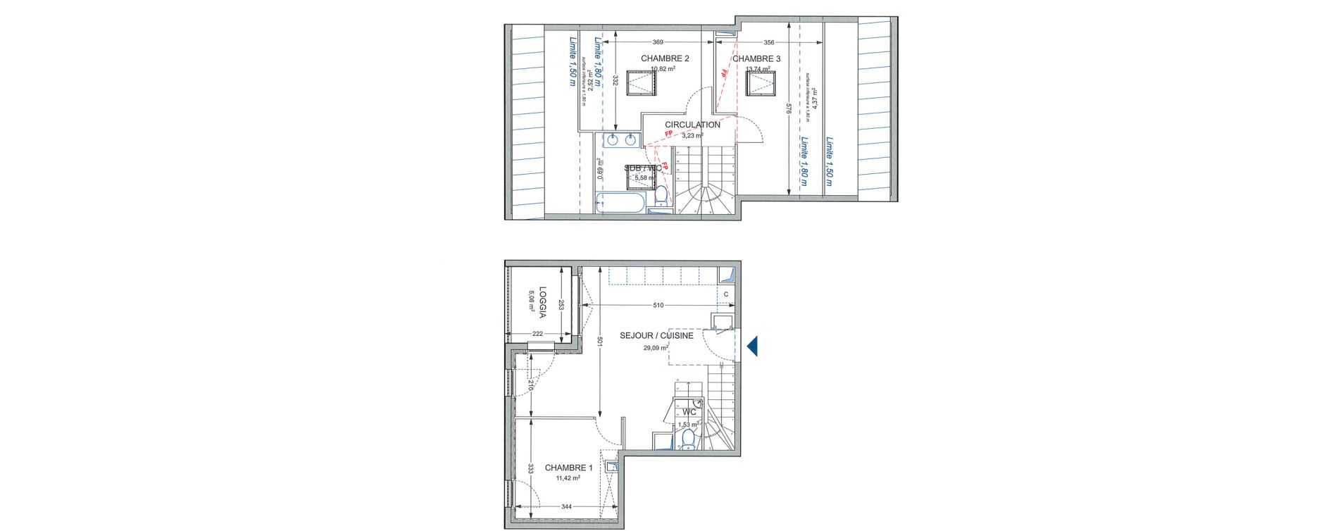 Duplex T4 de 75,41 m2 &agrave; Brenthonne Centre