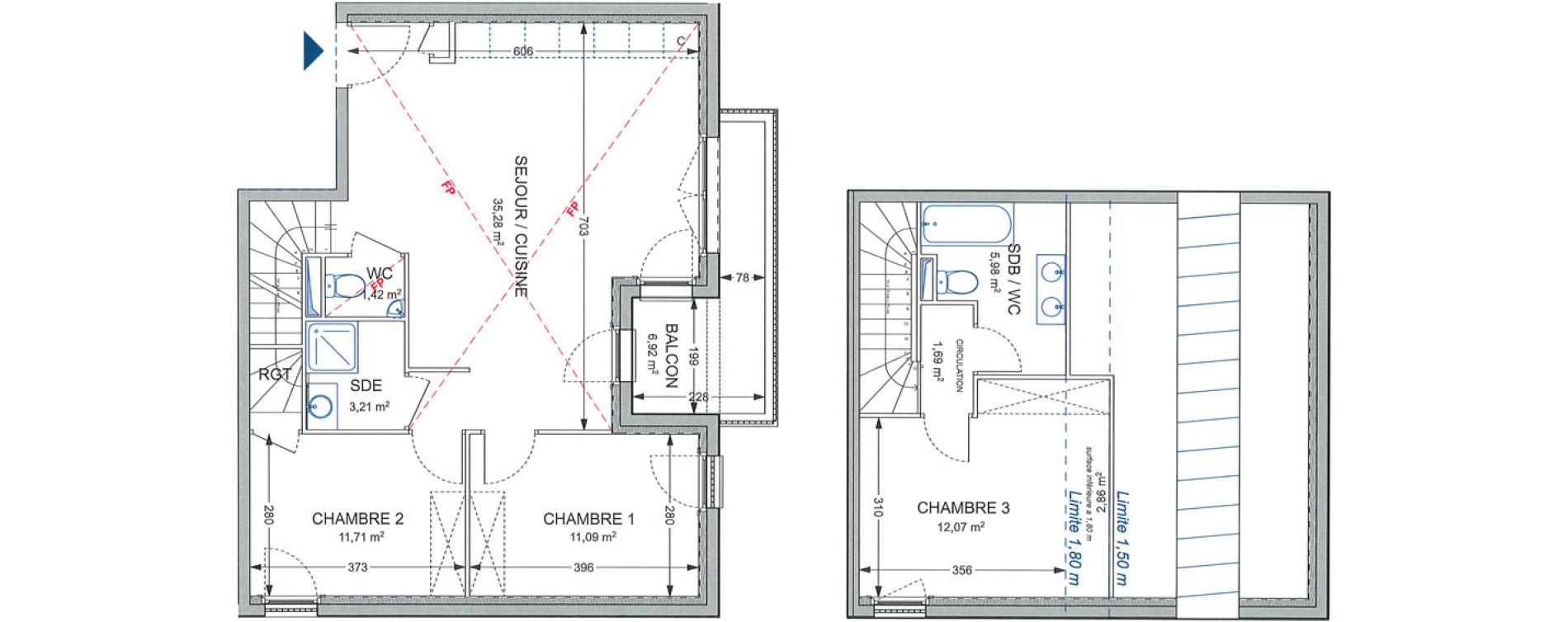 Duplex T4 de 82,45 m2 &agrave; Brenthonne Centre