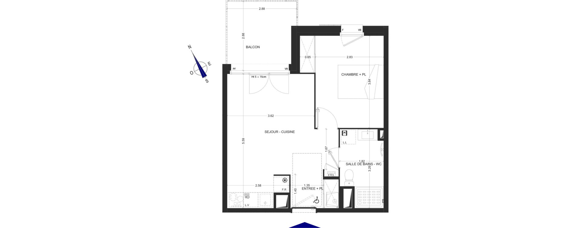 Appartement T2 de 39,80 m2 &agrave; Charvonnex Centre
