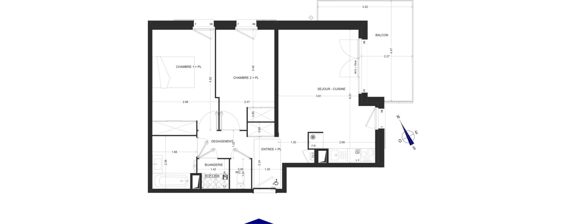 Appartement T3 de 61,51 m2 &agrave; Charvonnex Centre