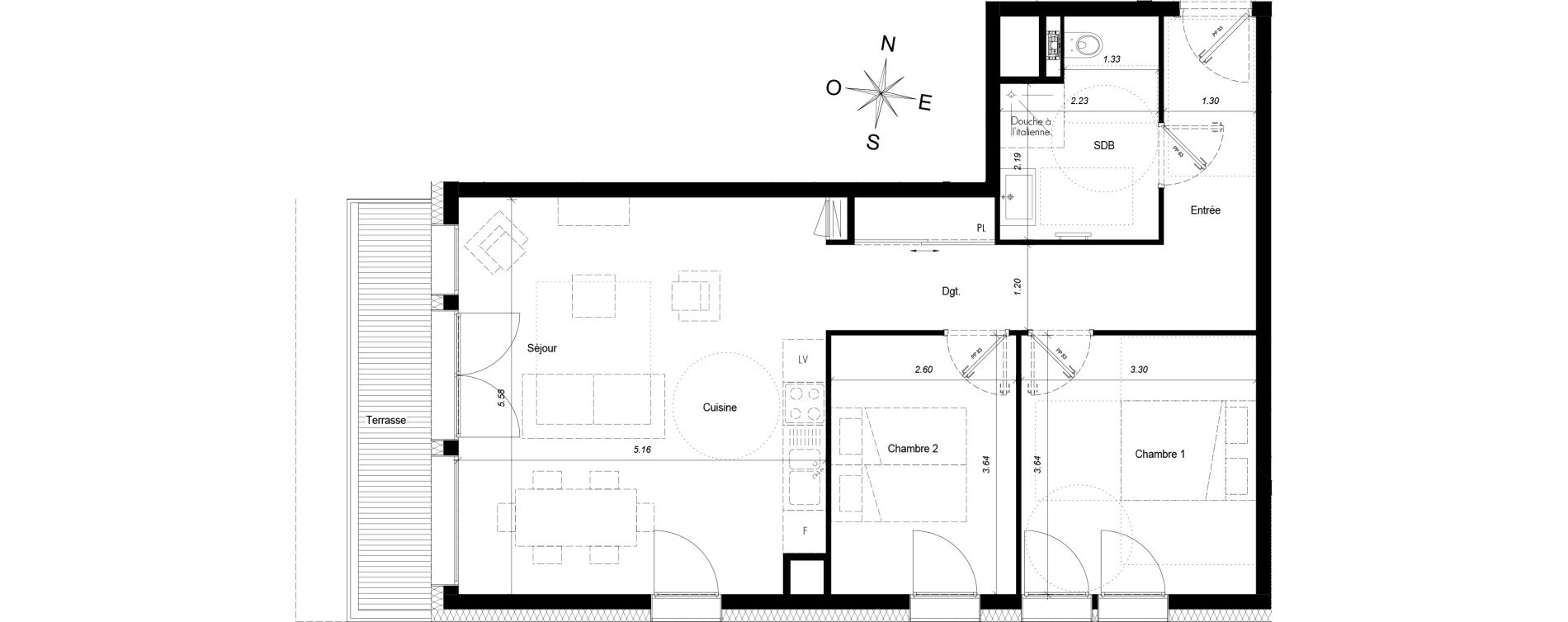 Appartement T3 de 68,80 m2 &agrave; Ch&acirc;tel Centre
