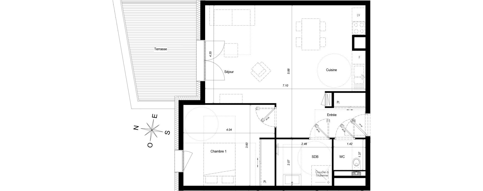 Appartement T2 de 57,65 m2 &agrave; Ch&acirc;tel Centre
