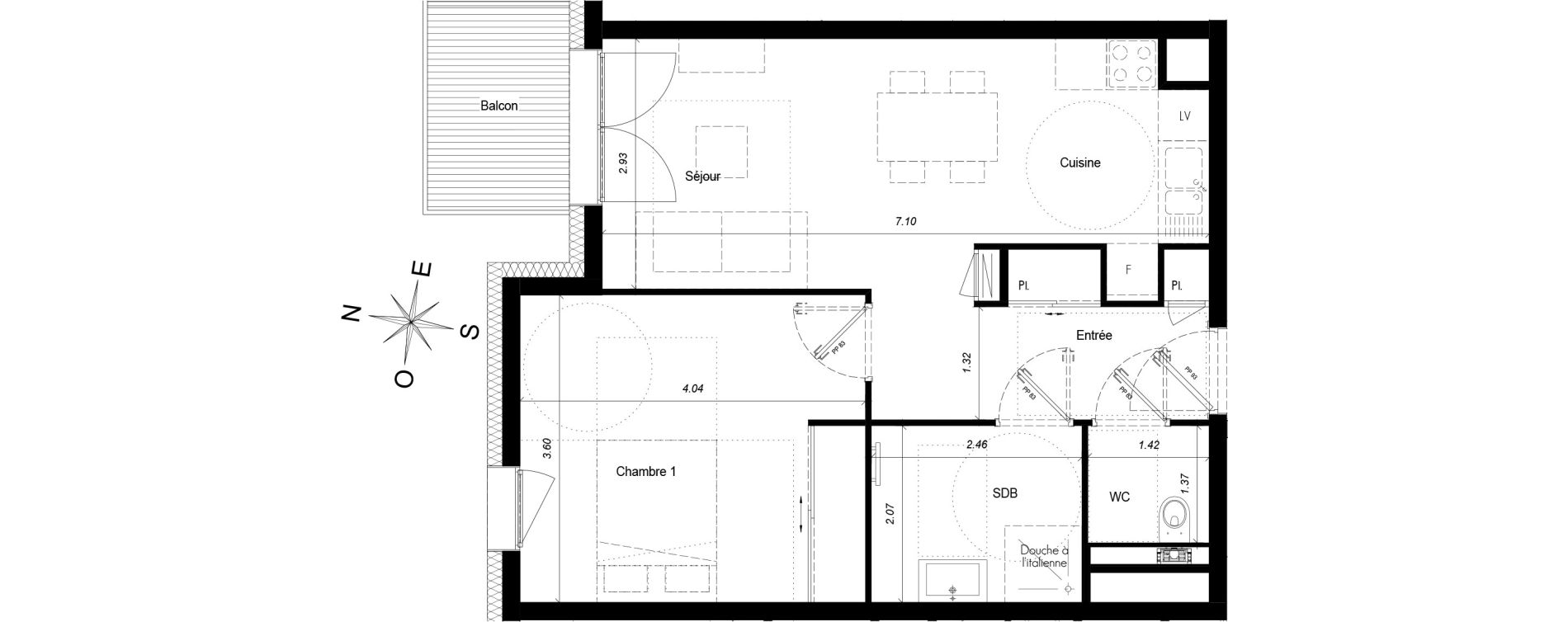 Appartement T2 de 47,48 m2 &agrave; Ch&acirc;tel Centre