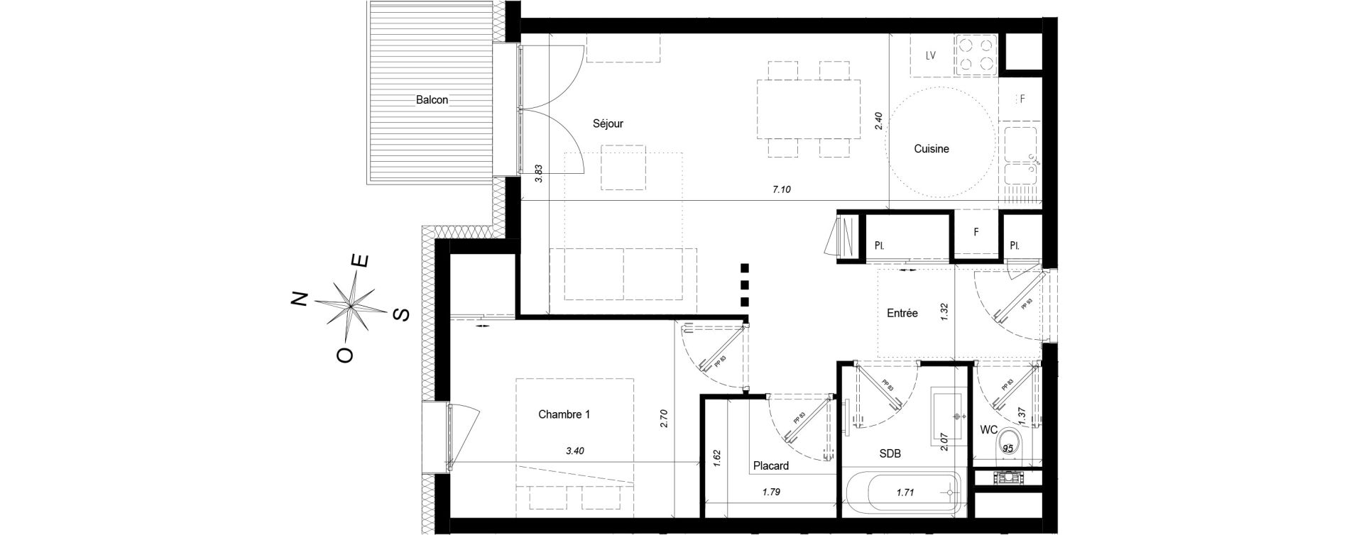 Appartement T2 de 47,62 m2 &agrave; Ch&acirc;tel Centre