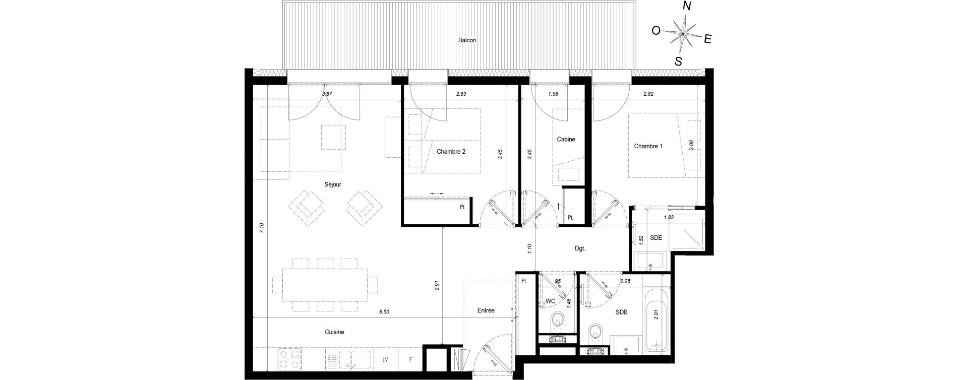 Appartement T3 de 71,70 m2 &agrave; Ch&acirc;tel Centre