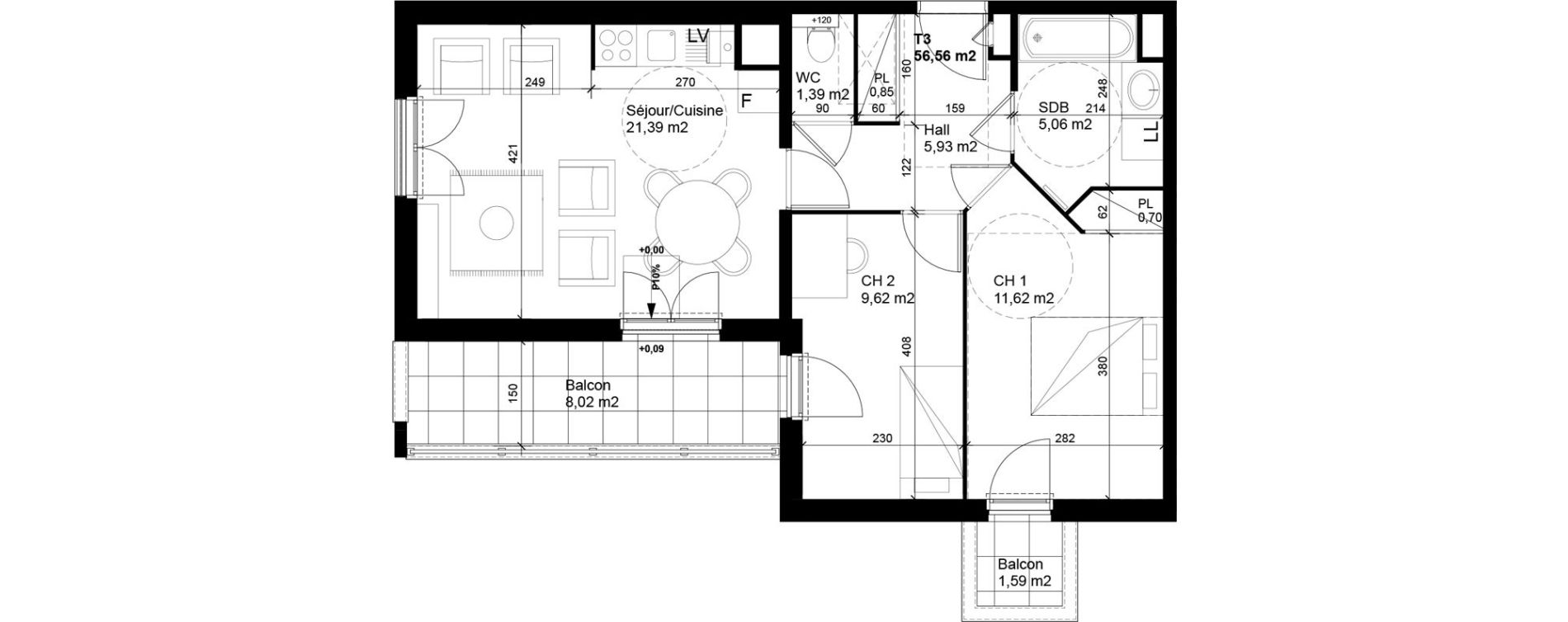 Appartement T3 de 56,56 m2 &agrave; Cluses Centre