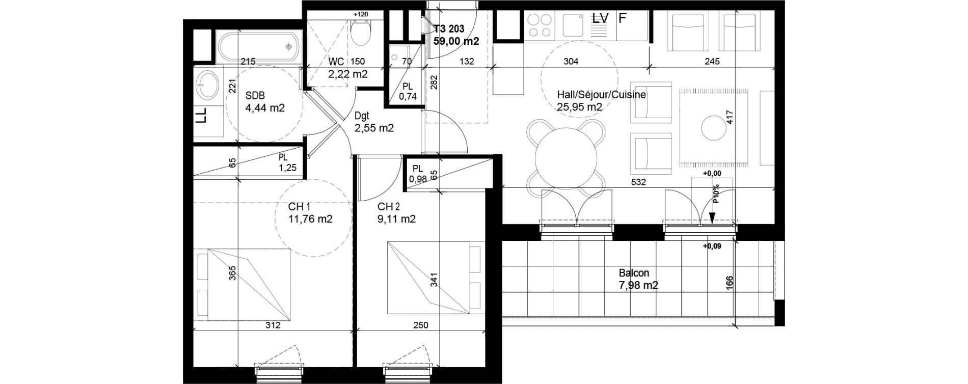 Appartement T3 de 59,00 m2 &agrave; Cluses Centre