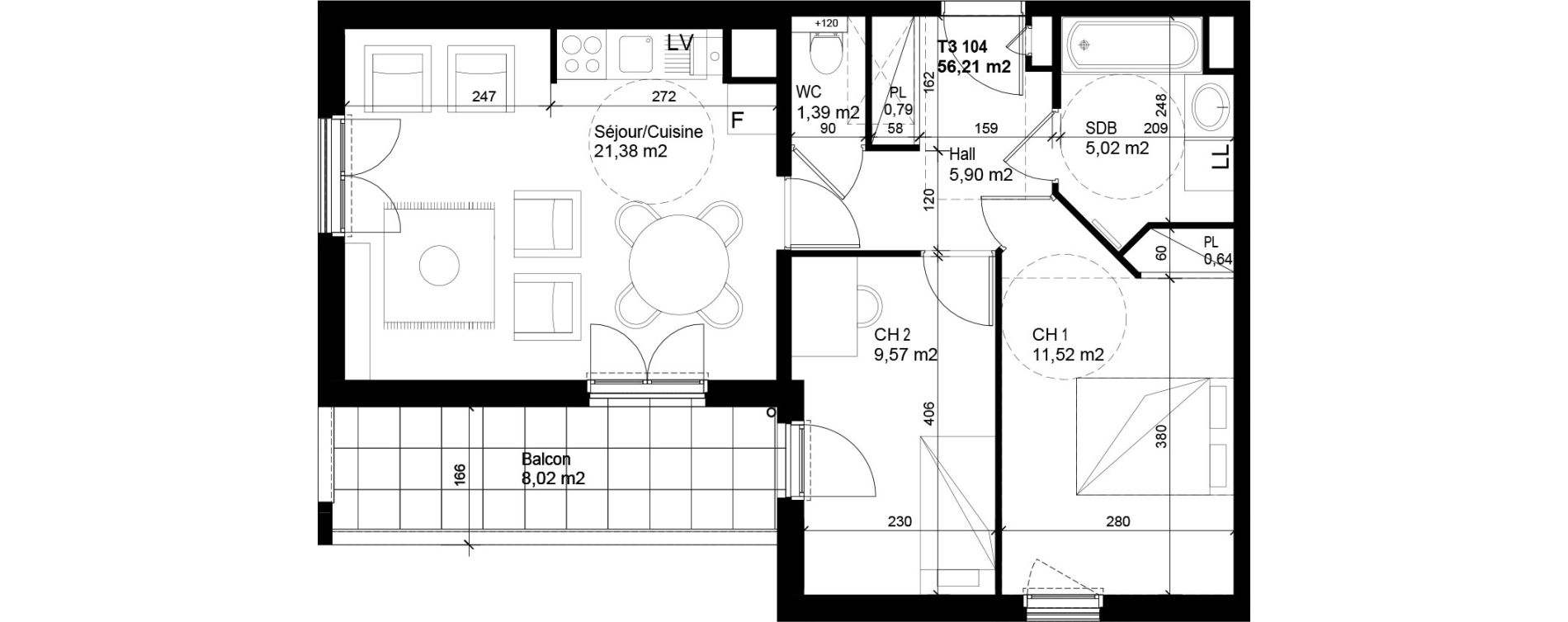 Appartement T3 de 56,21 m2 &agrave; Cluses Centre