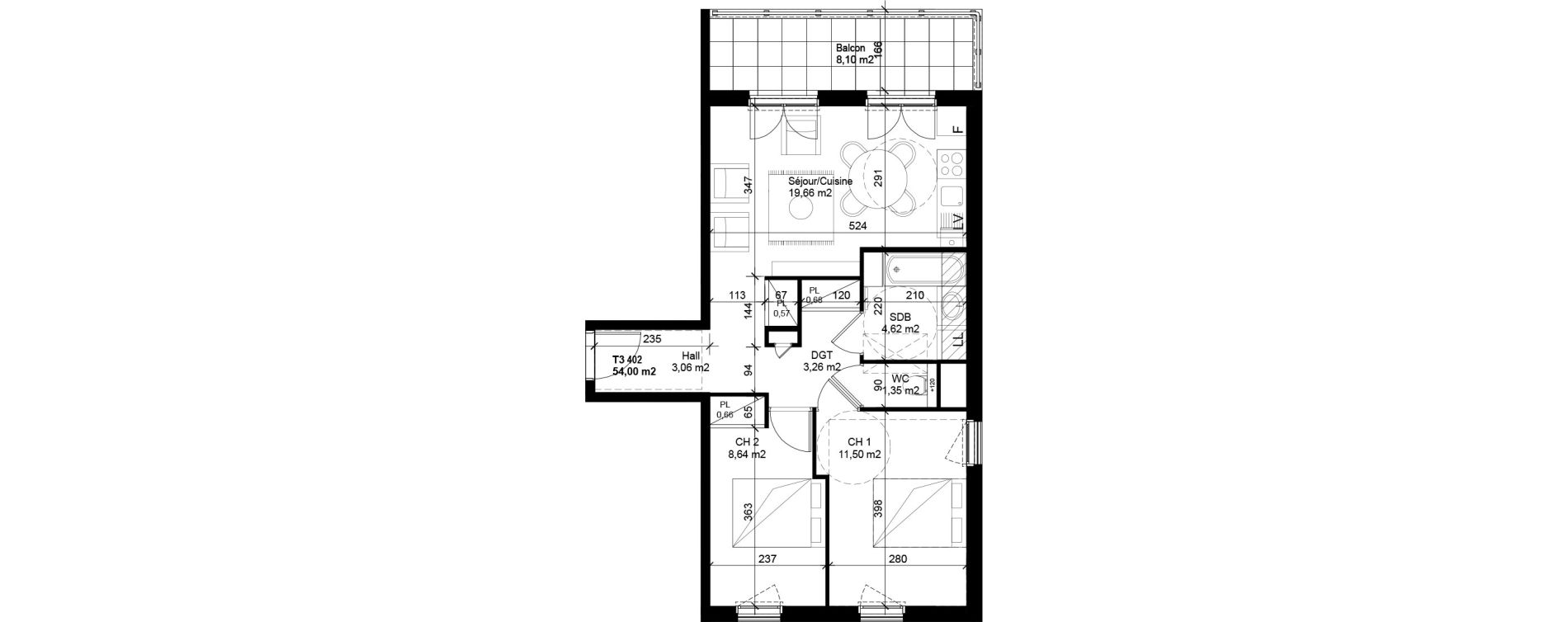 Appartement T3 de 54,00 m2 &agrave; Cluses Centre