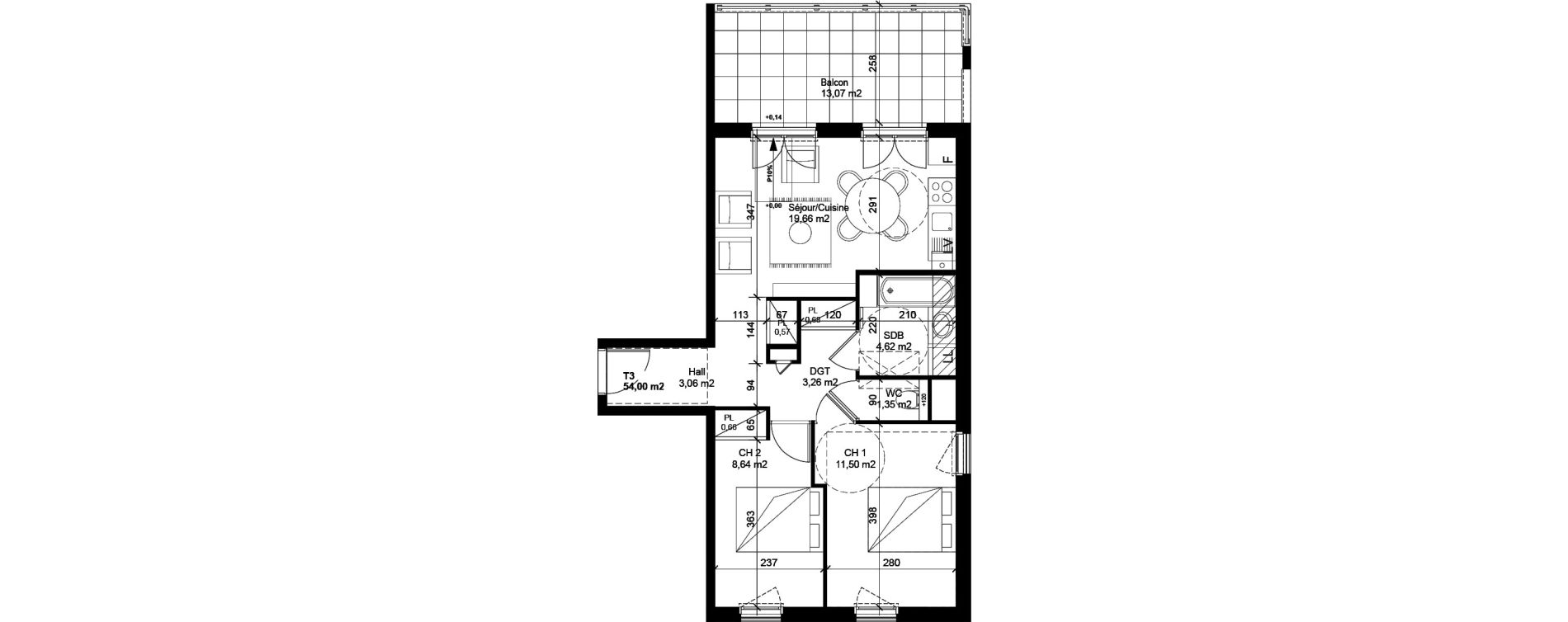 Appartement T3 de 54,00 m2 &agrave; Cluses Centre