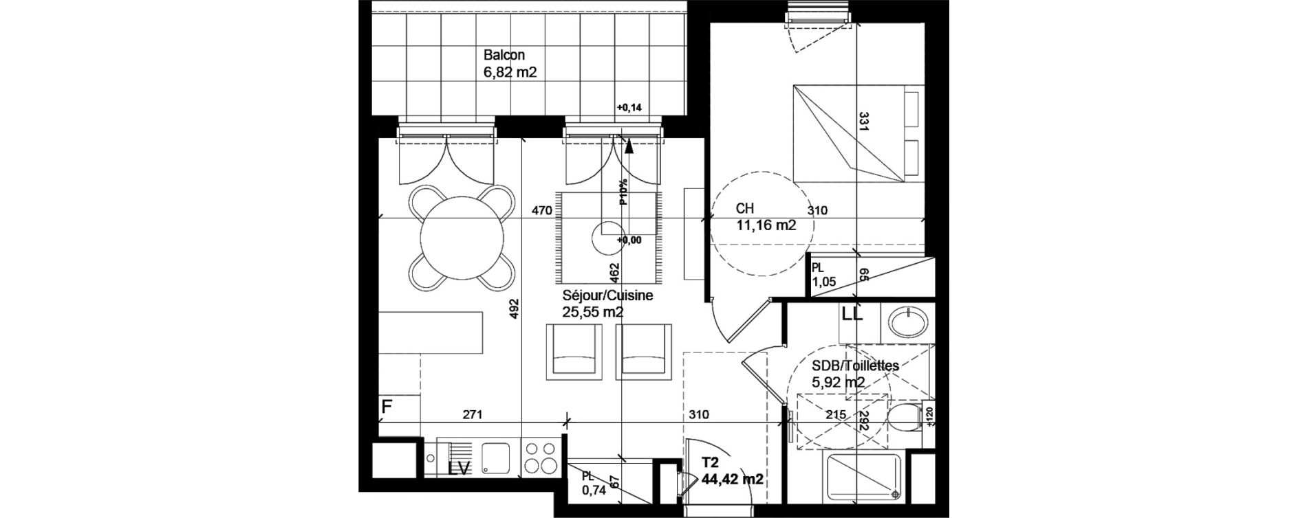 Appartement T2 de 44,42 m2 &agrave; Cluses Centre