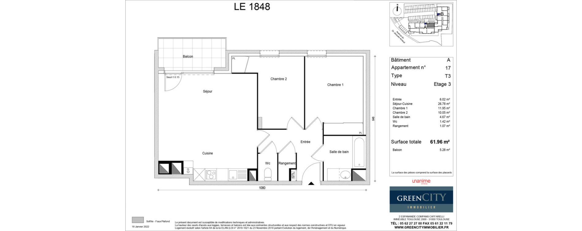 Appartement T3 de 61,96 m2 &agrave; Cluses Centre ville