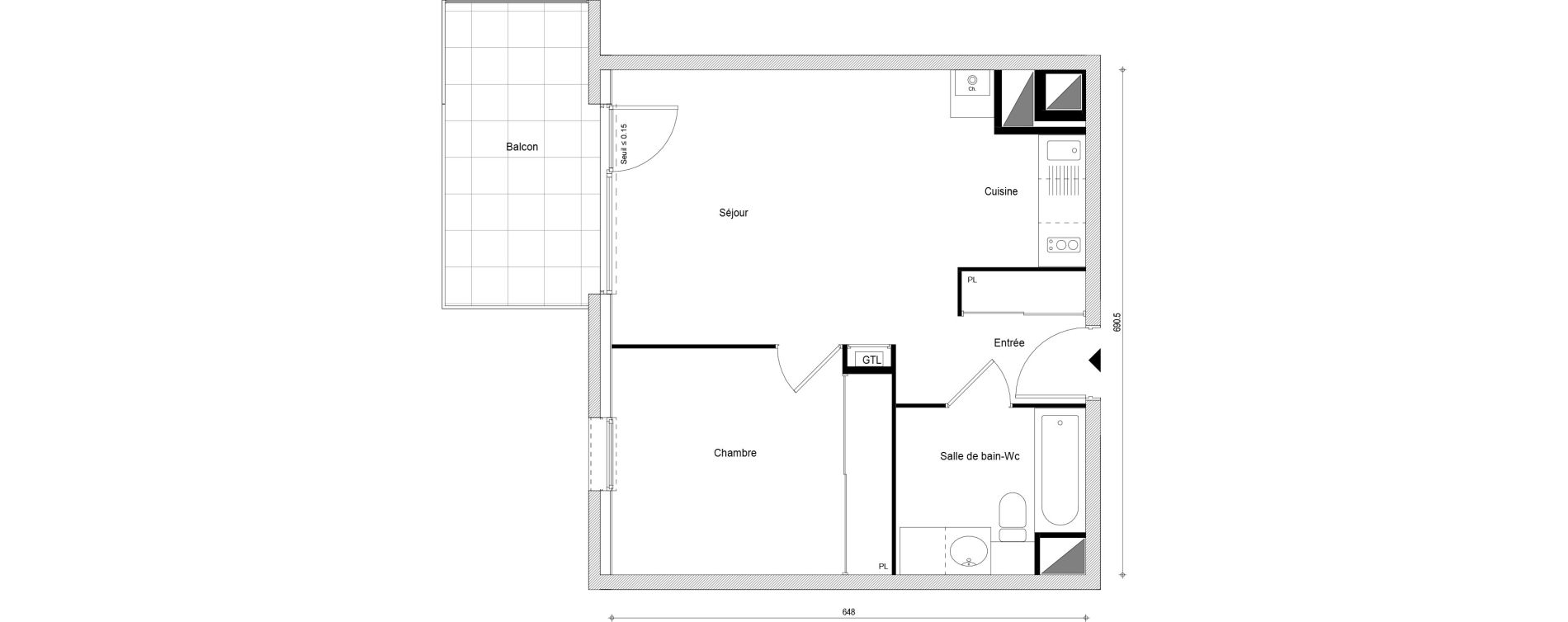 Appartement T2 de 42,41 m2 &agrave; Cluses Centre ville