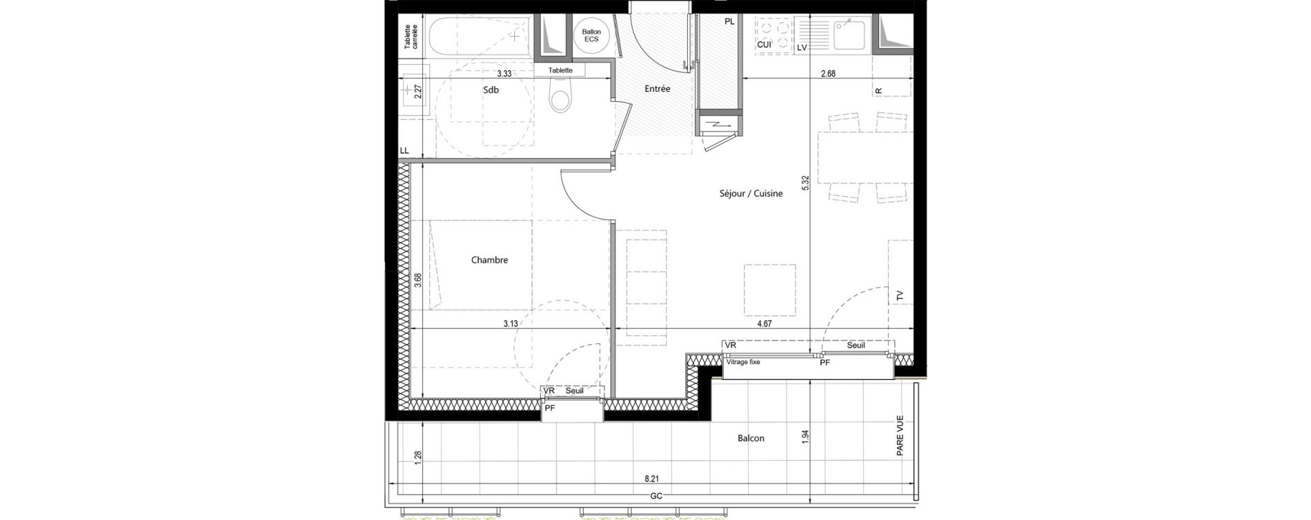 Appartement T2 de 43,06 m2 &agrave; Cusy Centre