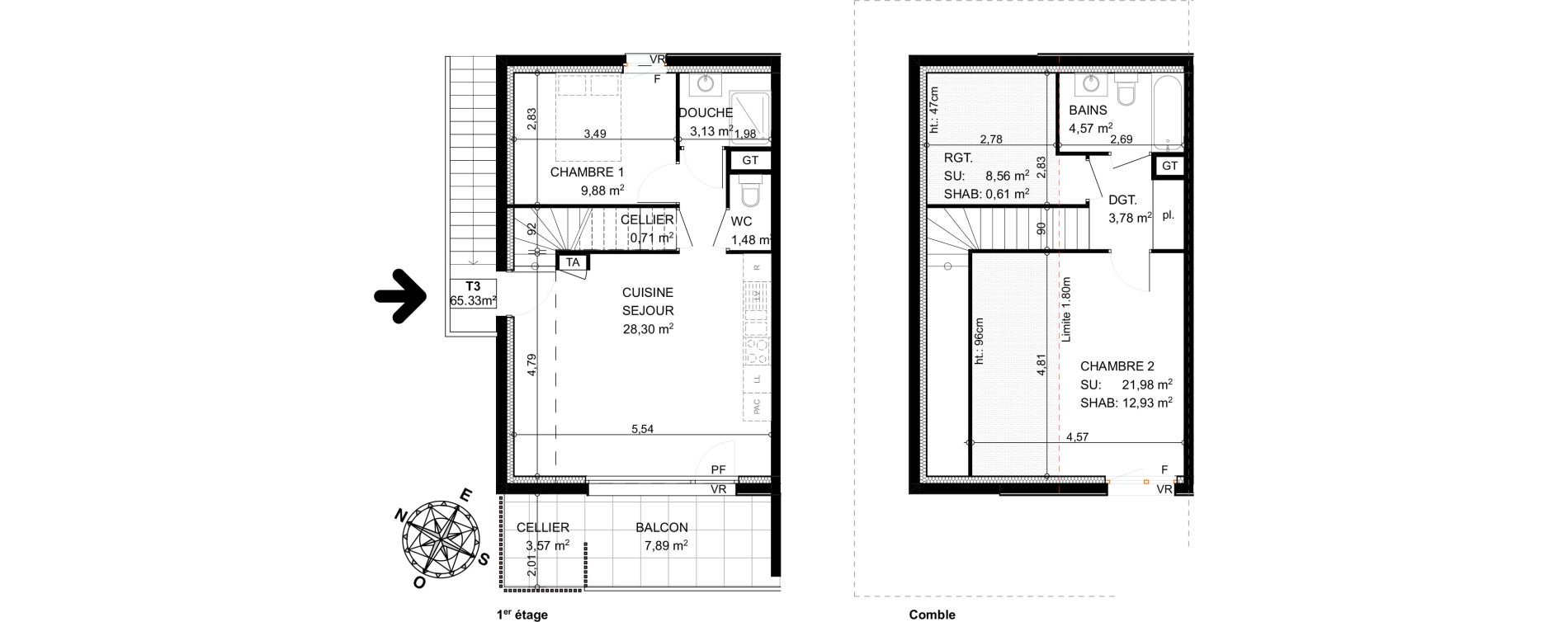 Duplex T3 de 65,33 m2 &agrave; Dingy-Saint-Clair Dingy st clair