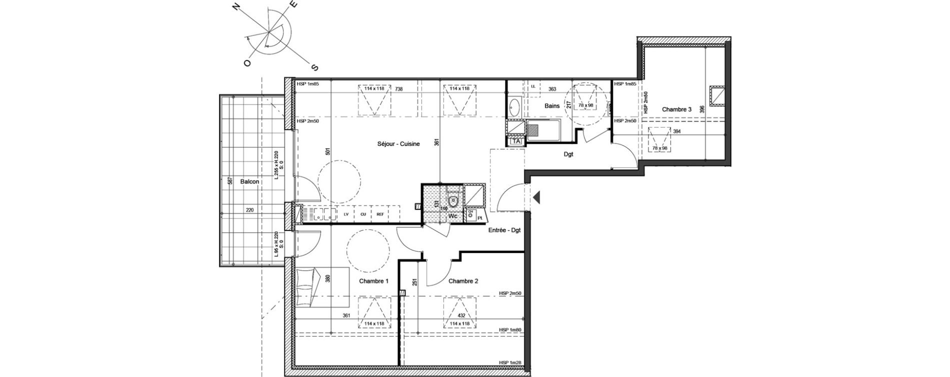 Appartement T4 de 91,96 m2 &agrave; Etaux Centre