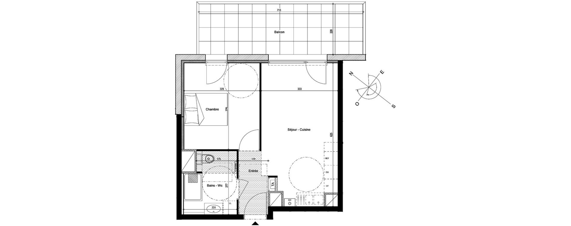 Appartement T2 de 40,76 m2 &agrave; Etaux Centre