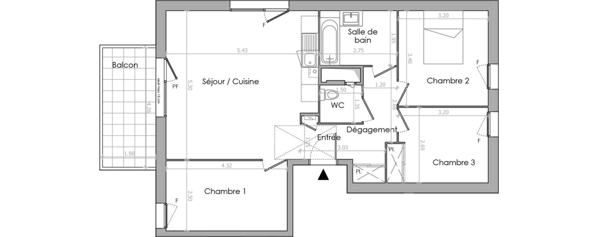 Appartement T4 de 73,70 m2 &agrave; &Eacute;trembi&egrave;res Centre