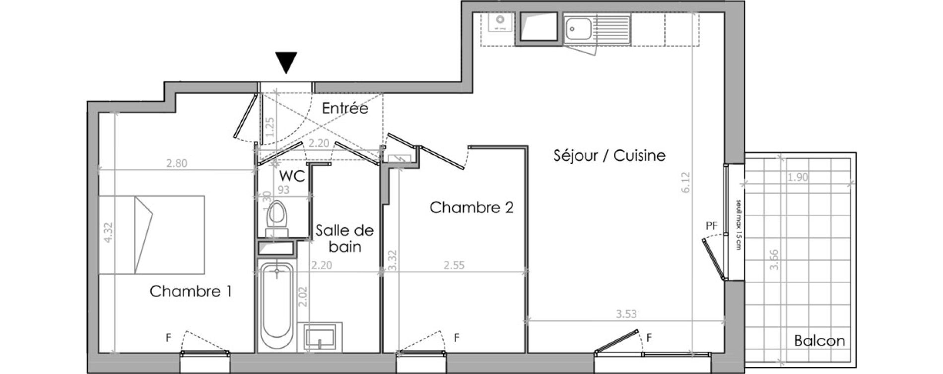 Appartement T3 de 56,50 m2 &agrave; &Eacute;trembi&egrave;res Centre