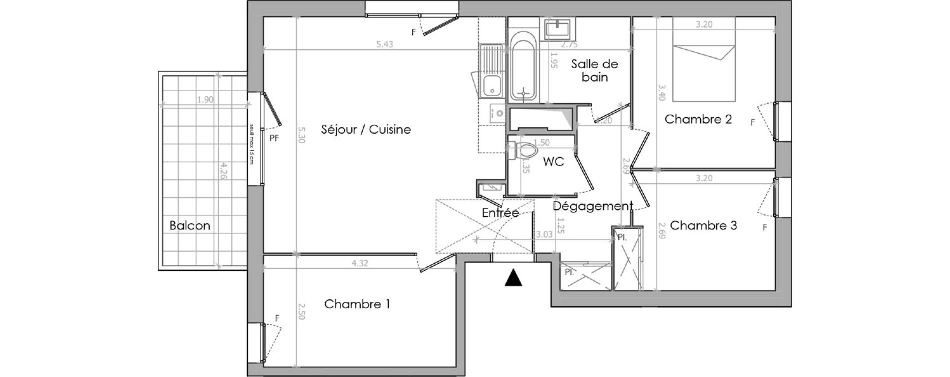 Appartement T4 de 73,50 m2 &agrave; &Eacute;trembi&egrave;res Centre