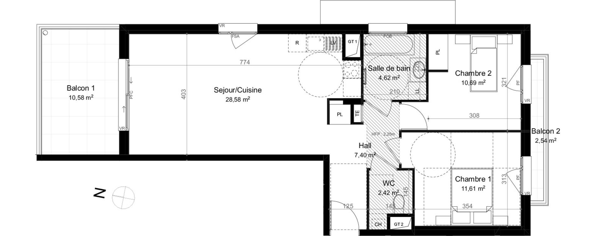 Appartement T3 de 65,32 m2 &agrave; &Eacute;vian-Les-Bains Centre