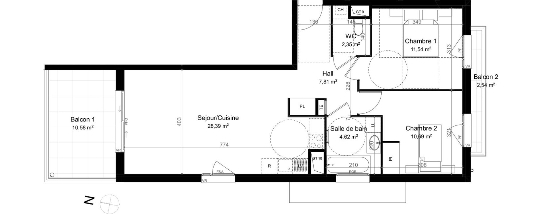Appartement T3 de 65,40 m2 &agrave; &Eacute;vian-Les-Bains Centre