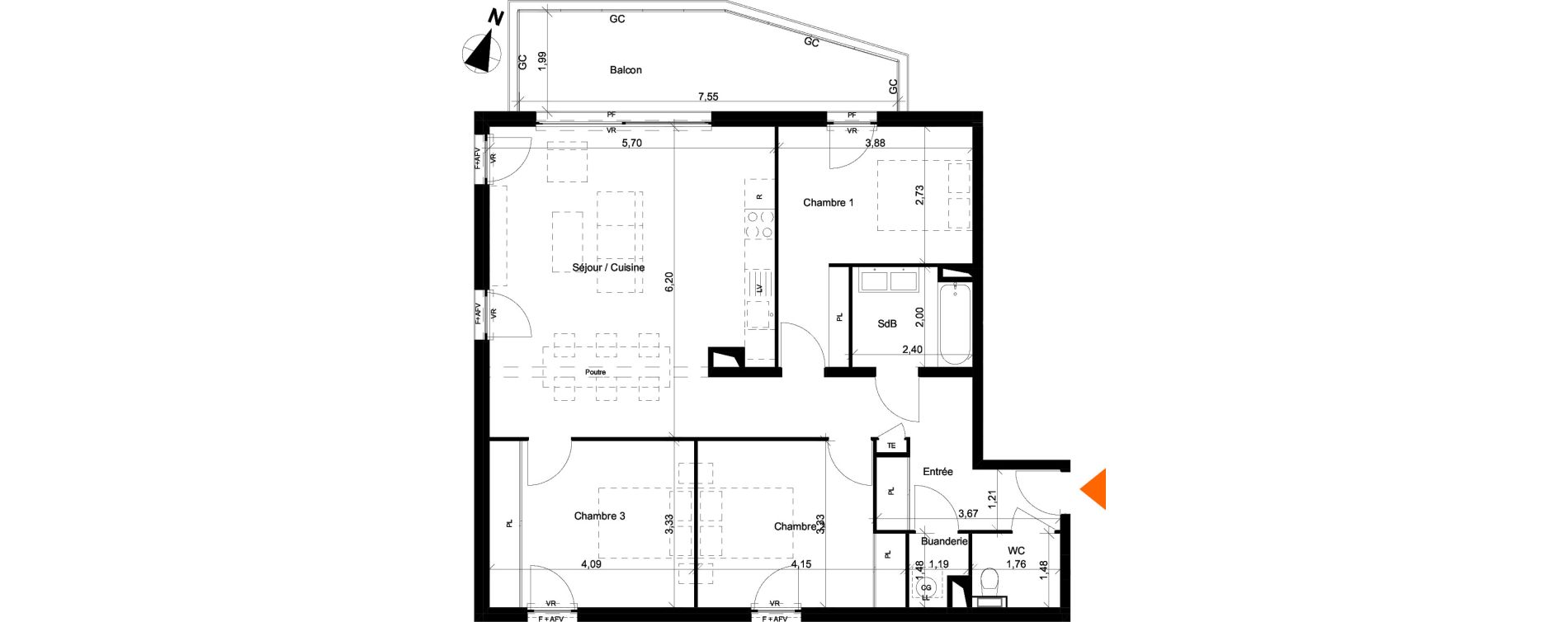 Appartement T4 de 92,47 m2 &agrave; &Eacute;vian-Les-Bains Centre