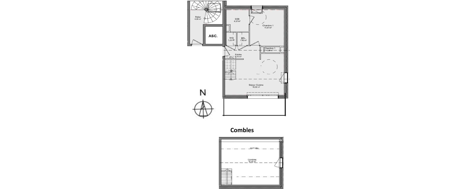 Duplex T2 de 57,75 m2 &agrave; Gaillard Centre