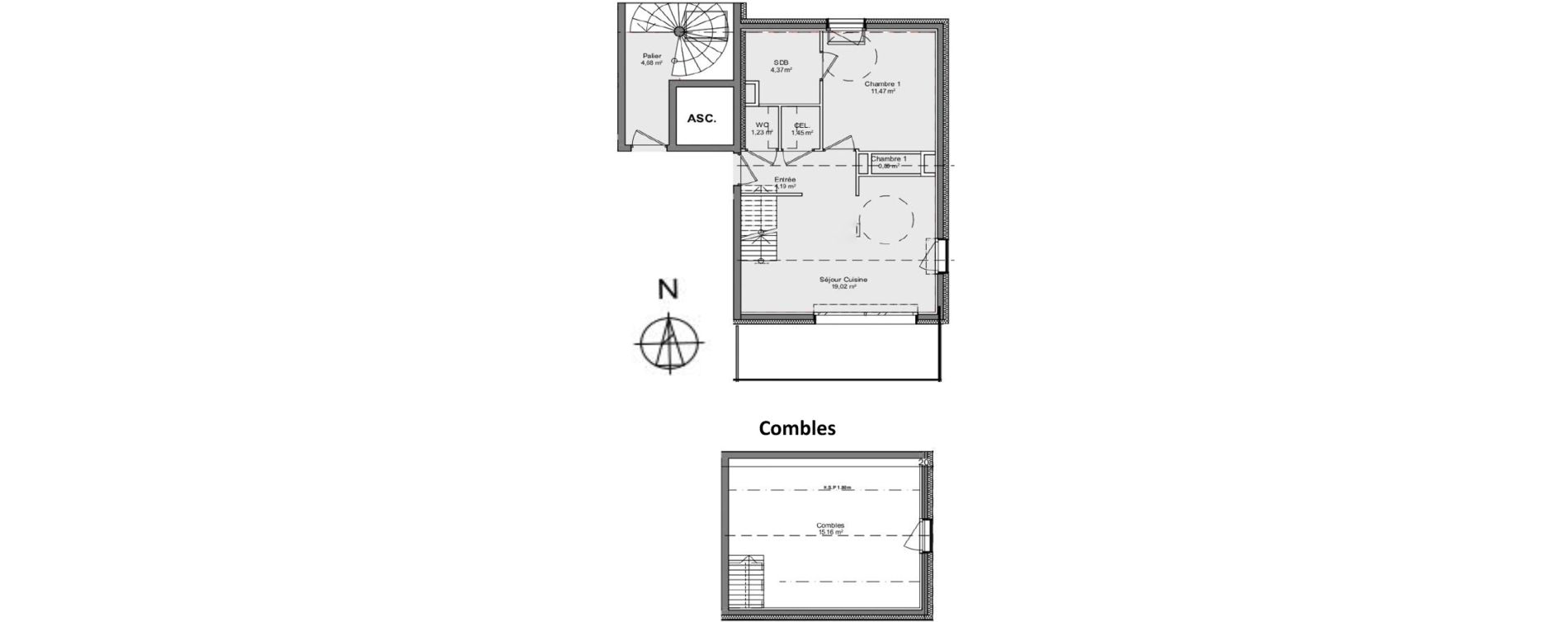 Duplex T2 de 57,75 m2 &agrave; Gaillard Centre